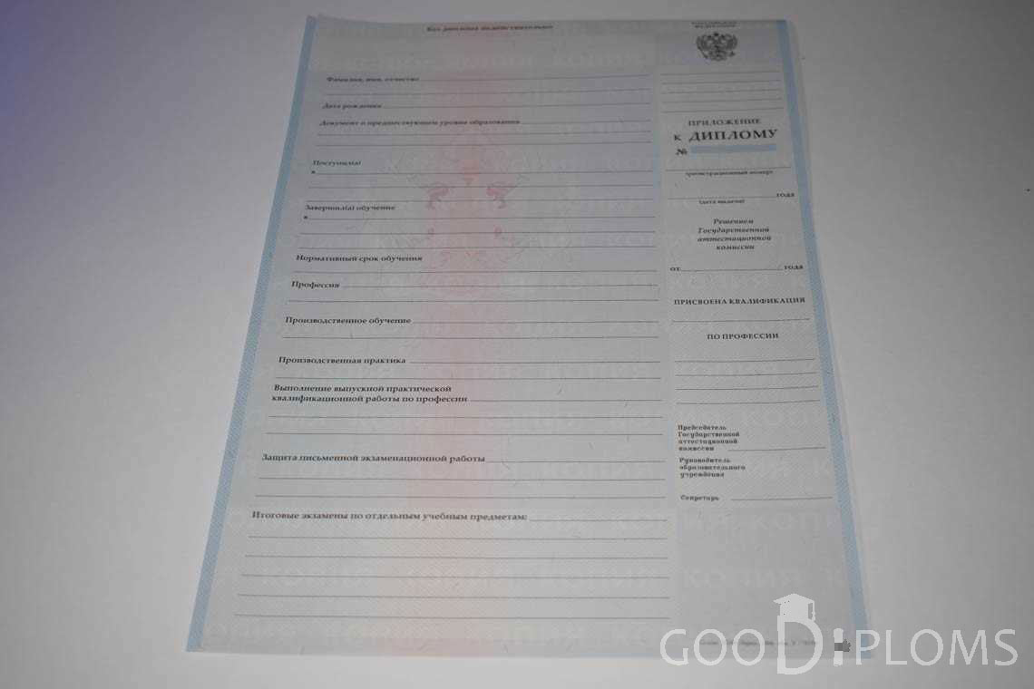 Приложение к Диплому Училища период выдачи 2007-2010  -  Полтаву